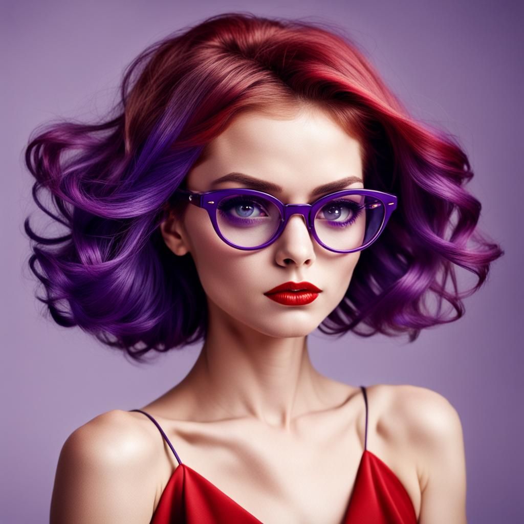 Elegant Curvy Woman with Purple Hair and Chic Style