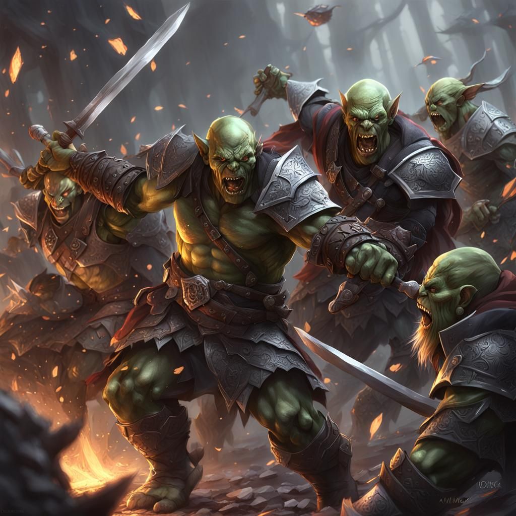 Epic Orcs and Elves Battle in Anime Style