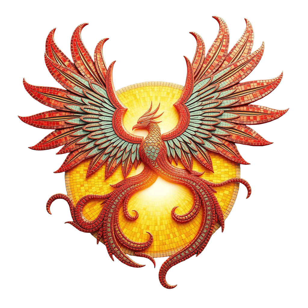 Chinese Phoenix Mosaic in Anime Art Style