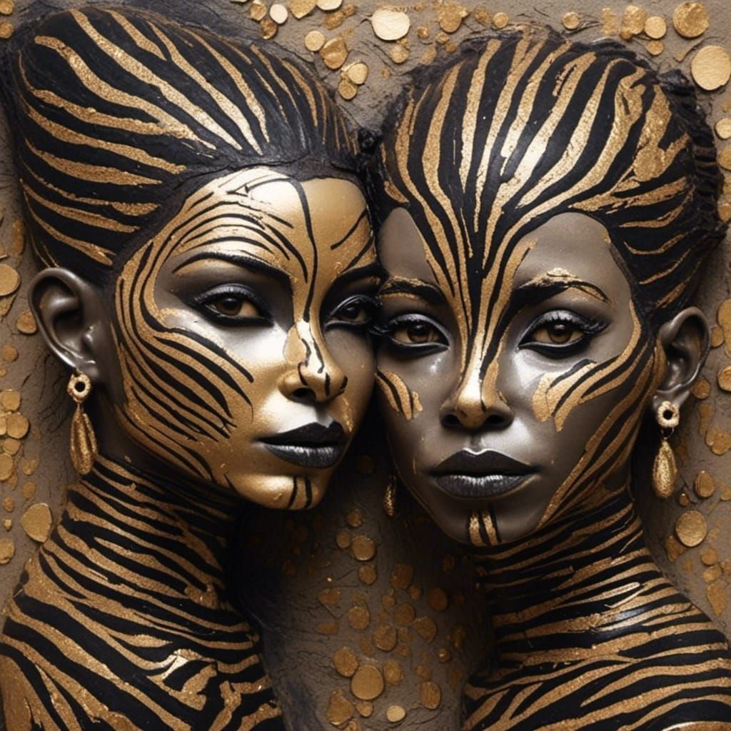 Earthen Metal Couple: Steampunk Bas Relief Portrait