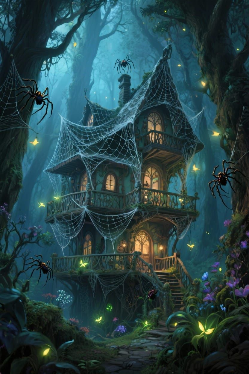 Enchanted Spiderweb House in Mystical Forest