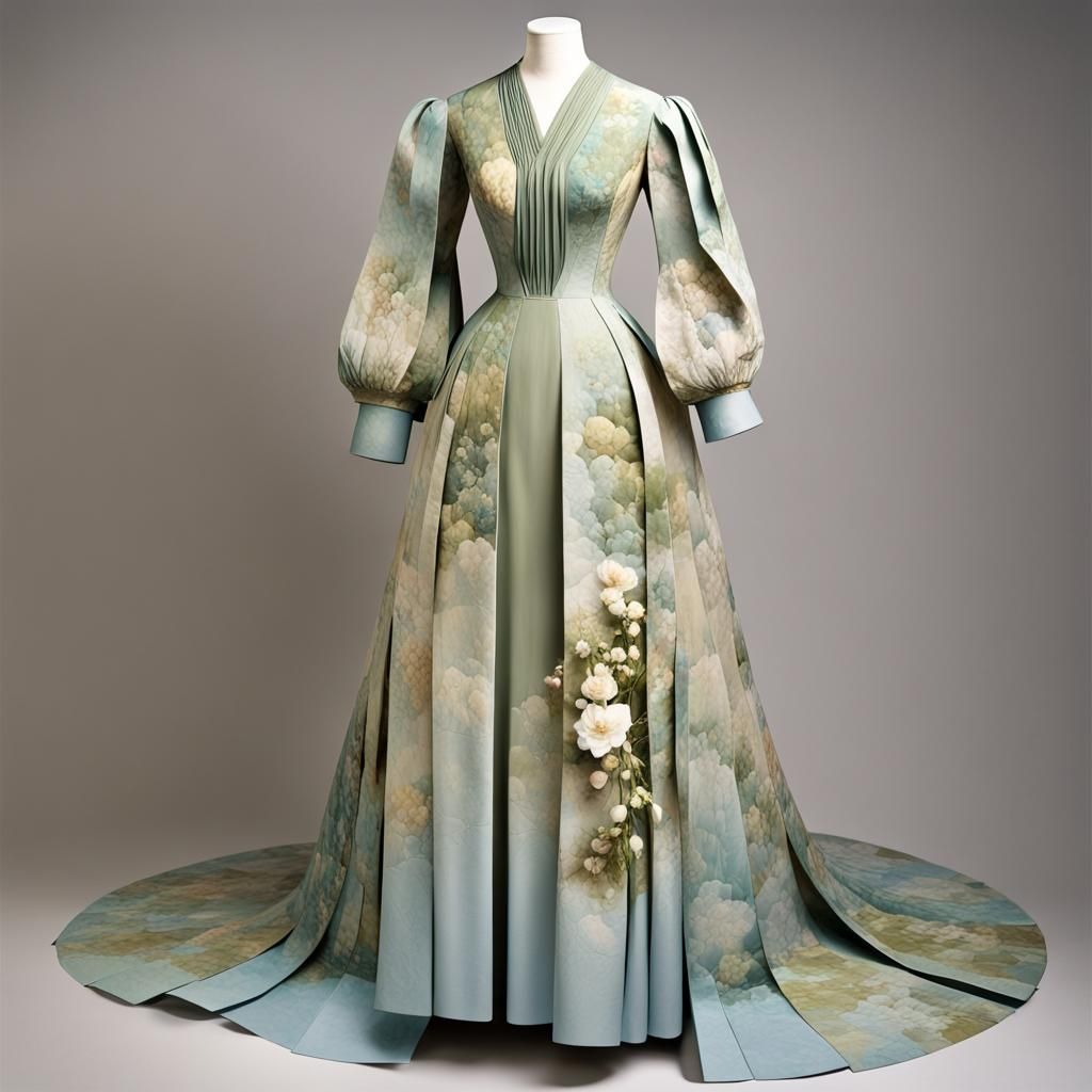 Fine Art Paper Collage Dress:: 20th Century Tea Gown : Small...