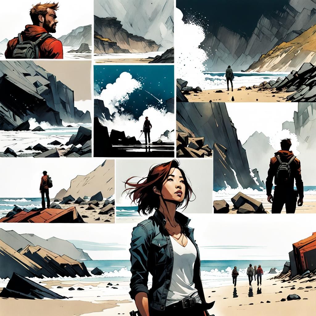 Comic Book Scene with Realistic Woman