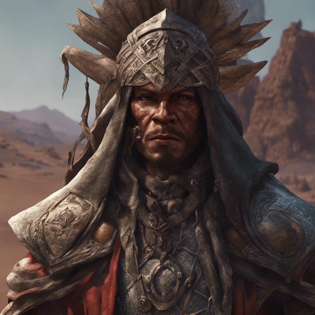 Redguard Warlock Portrait in Dark Fantasy Style