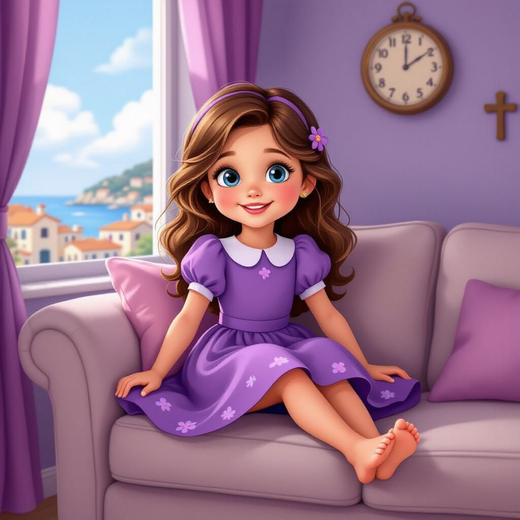 Italian Cartoon Girl Relaxing on a Couch in 80s Style