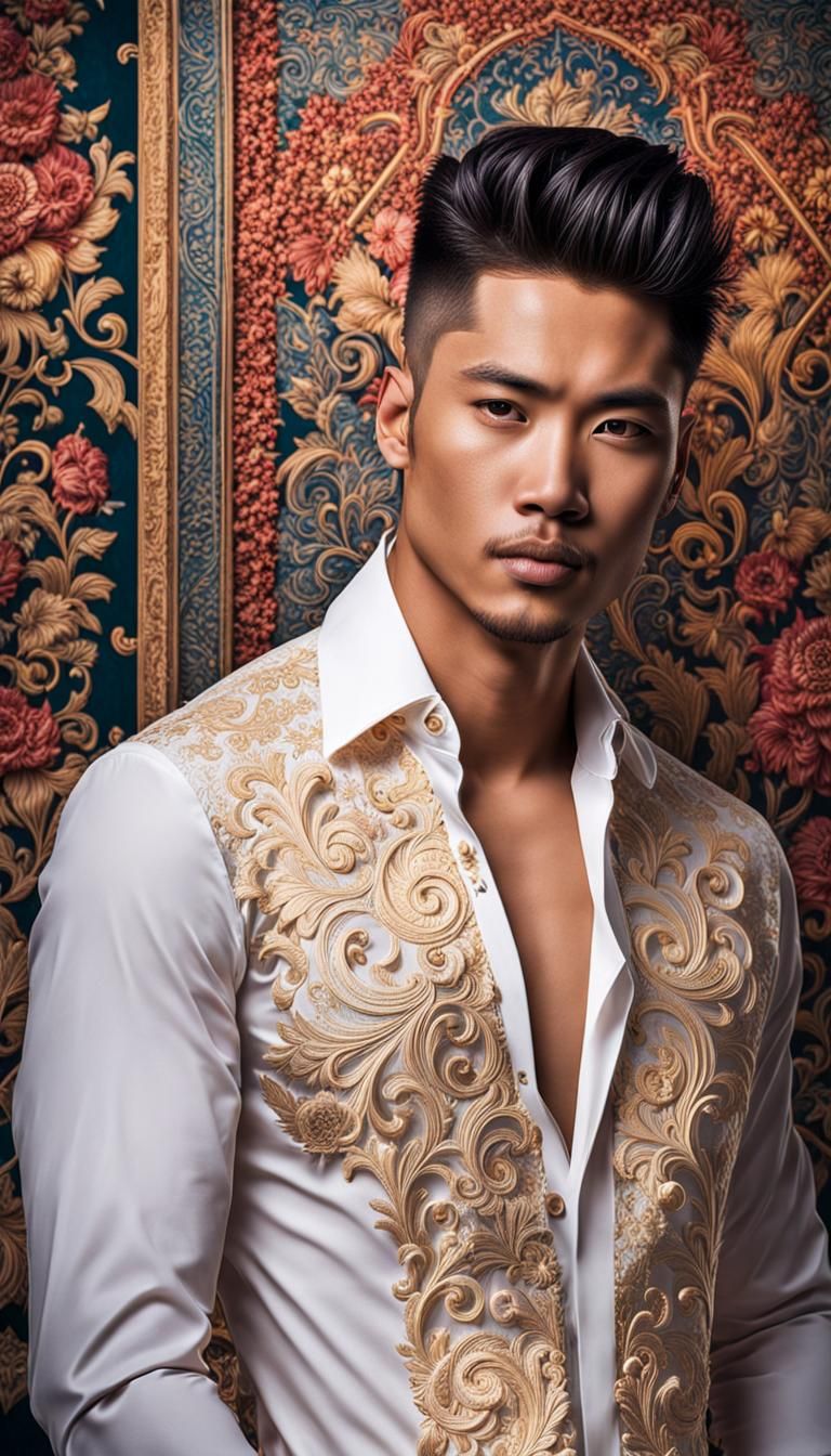 Handsome Filipino Man in Embroidered Shirt Portrait