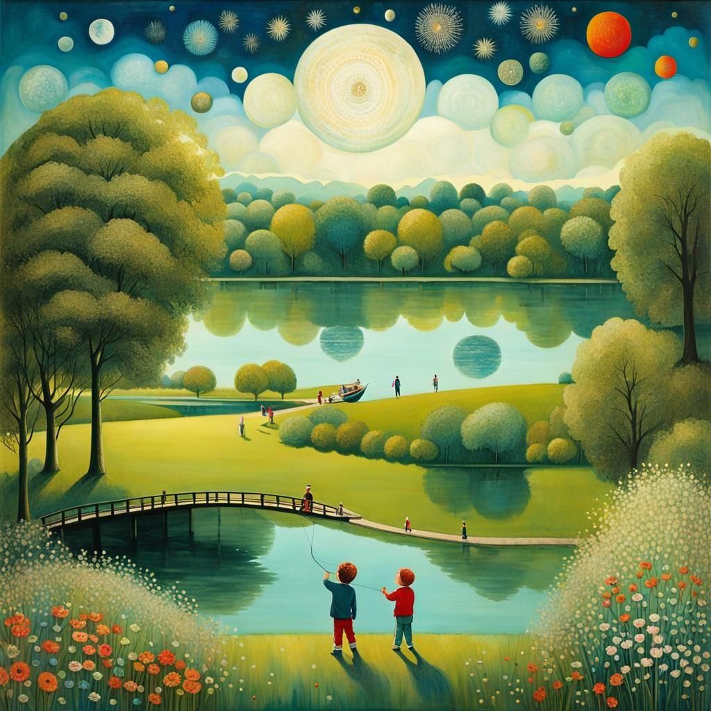 Abstract Sky in Folk Art Style