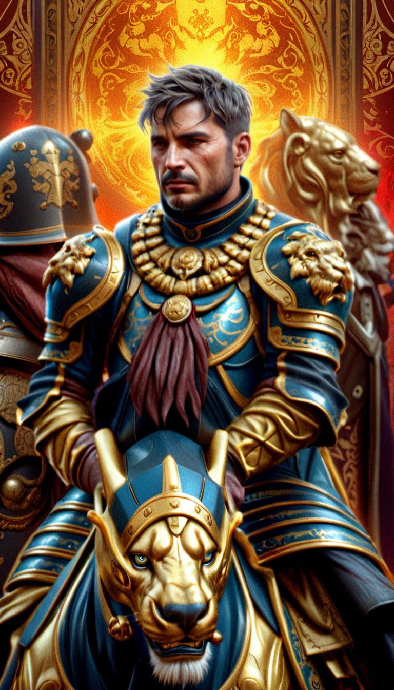 Ornate Golden Lion Officer Ser Jaime in Triadic Colors