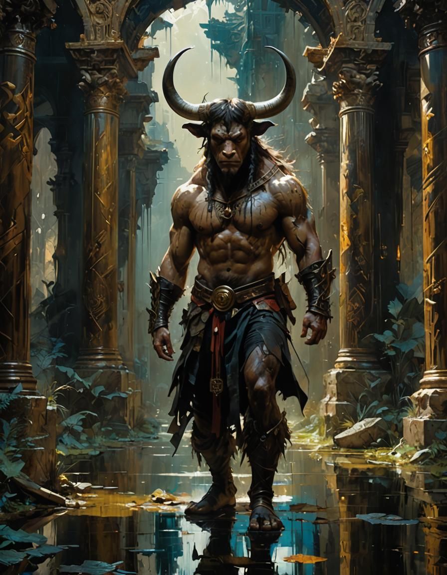 Minotaur Guardian in Ancient Labyrinth