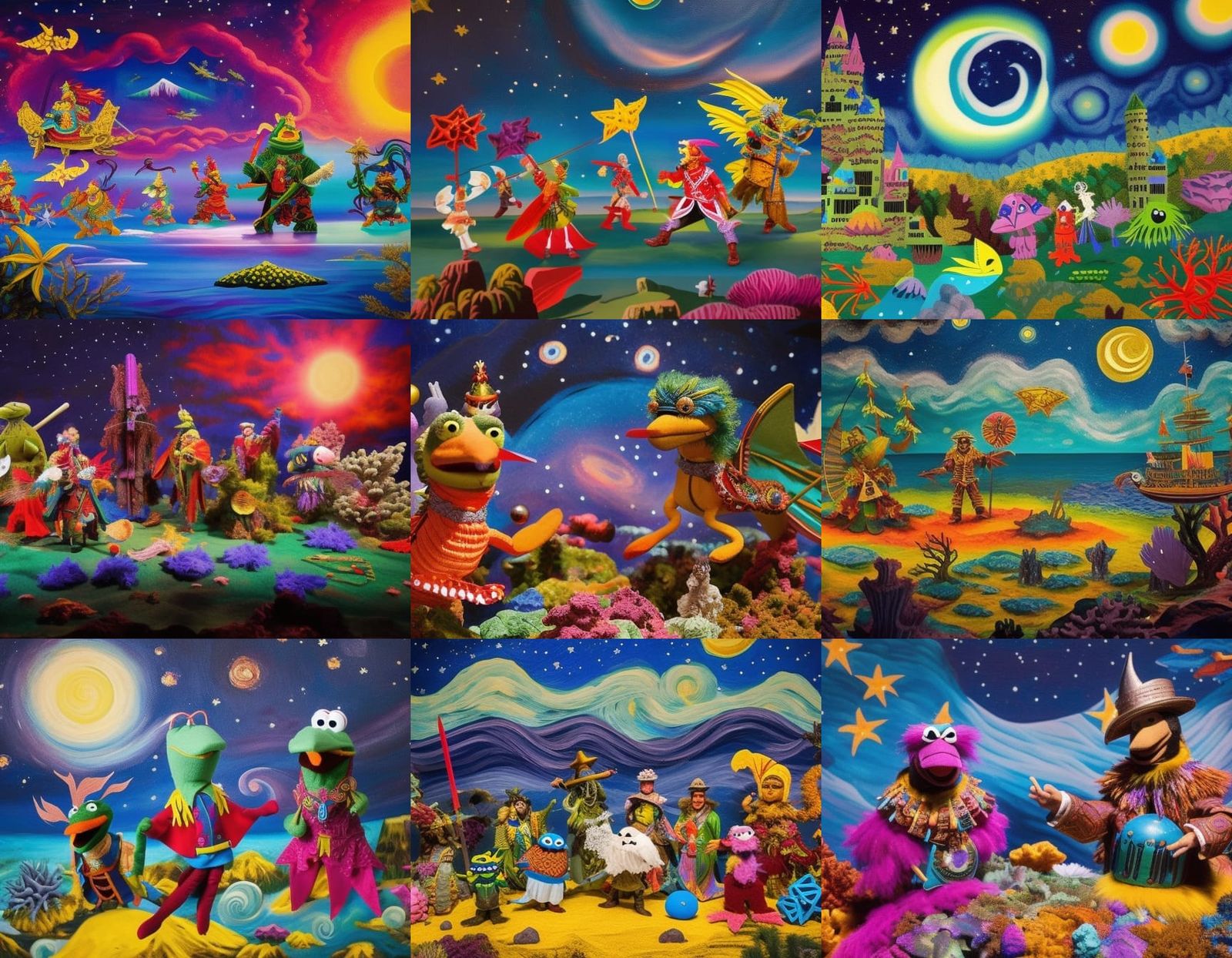 Muppet Gods' Epic Undersea Battle: Caribbean Folk Art