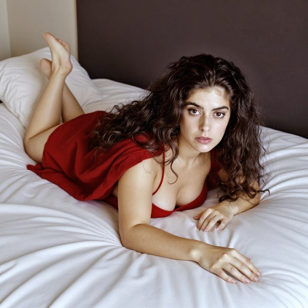 Woman Resting on a Large Unmade Bed