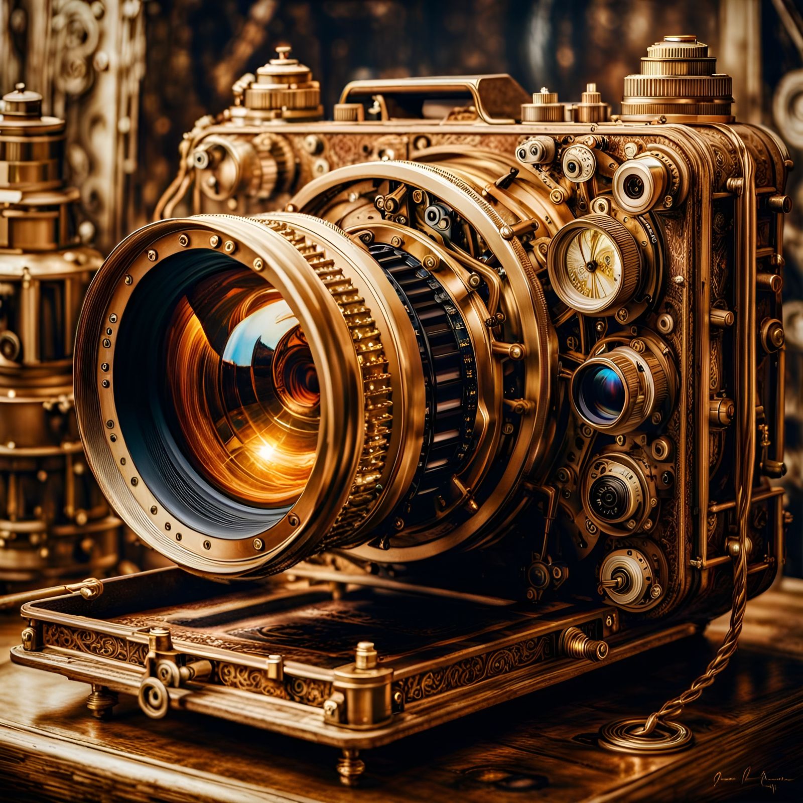 Steampunk Camera Lens in Expressionist Style