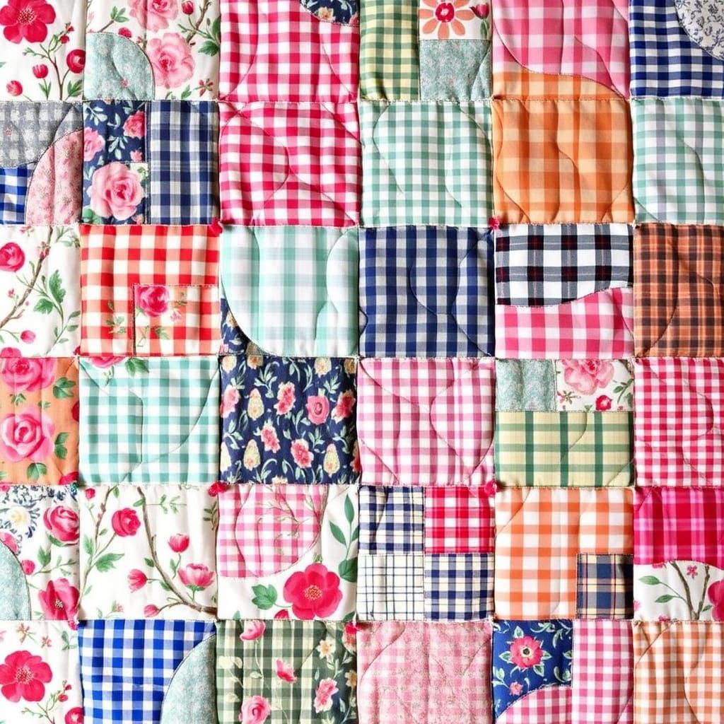 Cozy Patchwork Quilt in Folk Art Style with Vibrant Patches