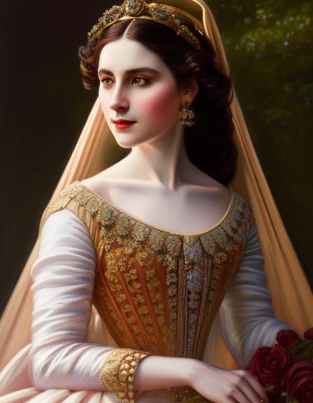 Victorian Beauty in Park Setting, Oil Painting Style