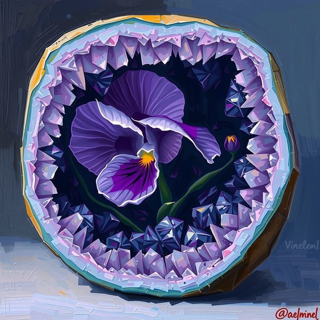 Violet Blooms in Amethyst Crystal - Neo-Impressionist Acryli...
