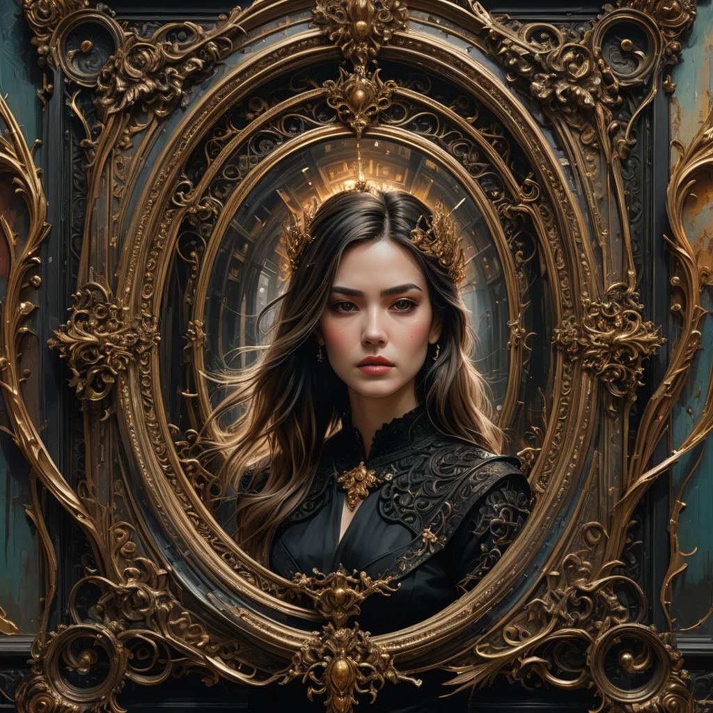 Chaotic Impressionistic Painting of Woman in Black Dress