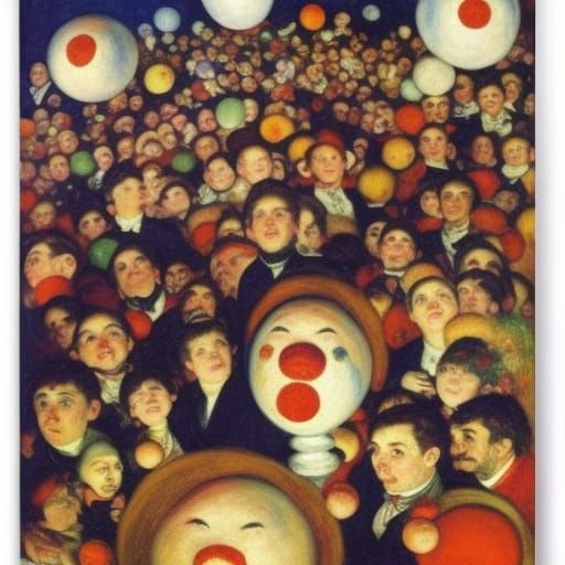 Spherical Clowns in a Circus, Impressionistic Art Style