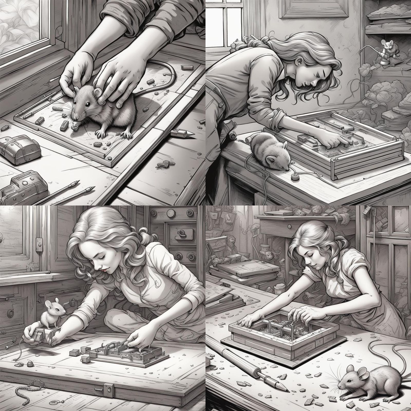 Mouse Trap: Feminine Hand and Sleeping Mouse in Pencil Art