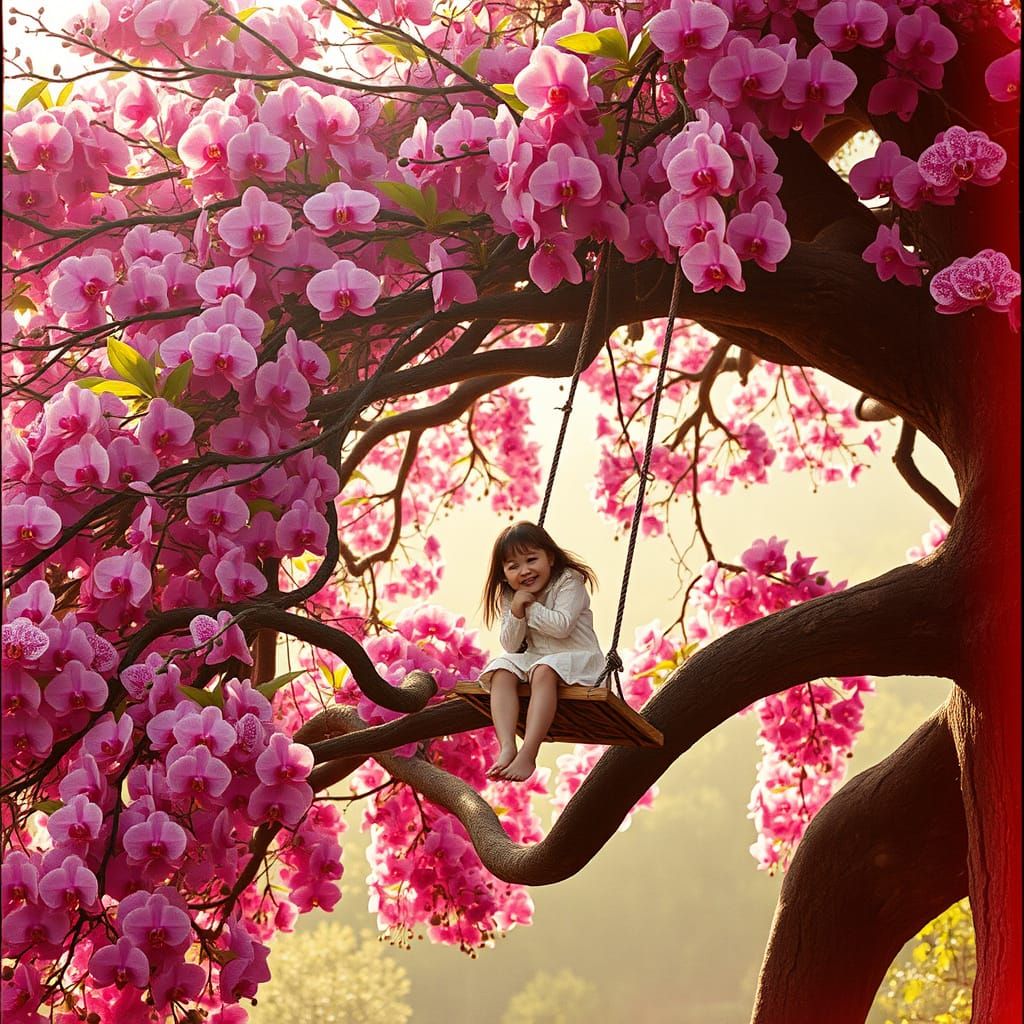 Vibrant Orchid Tree in Cinematic Style