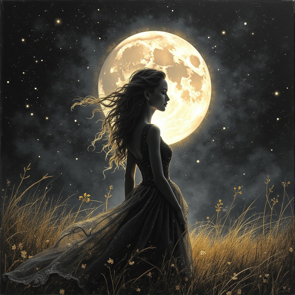 Ethereal Silhouette in Black and White Rococo Style