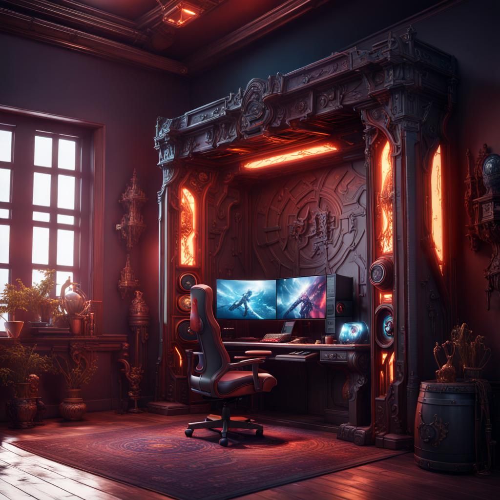 Detailed 3D Gaming PC Setup Room