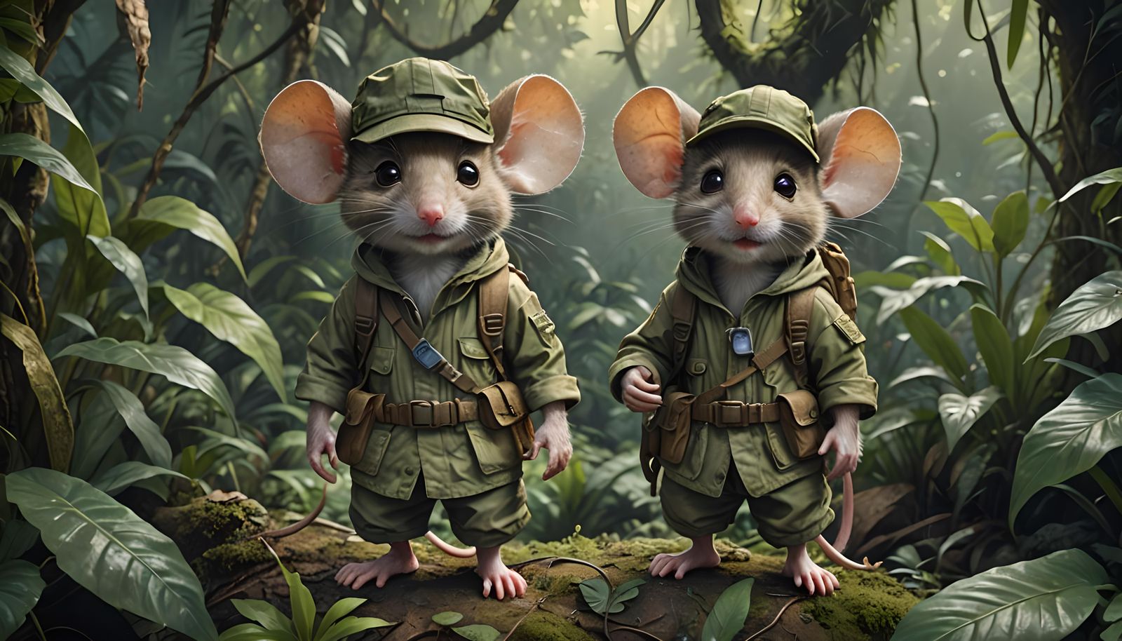 Anthropomorphic Mouse Jungle Explorer in Fine Art Style