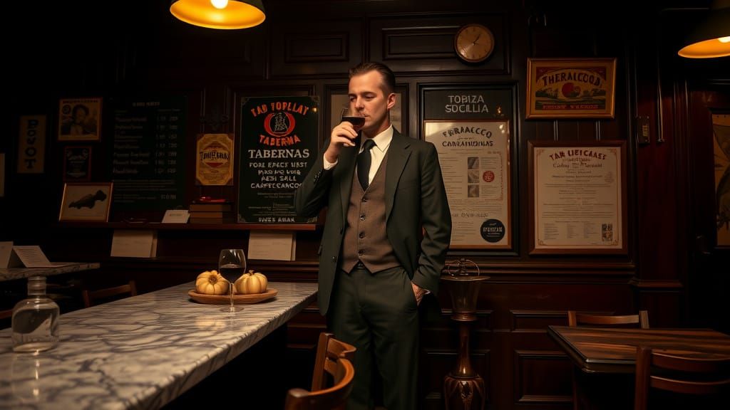 Fernando Pessoa Sips Wine in Moody 1930s Taberna