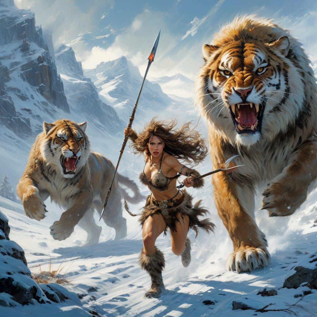 Cavewoman Defends Winter Wilderness in Intense Saber-tooth B...