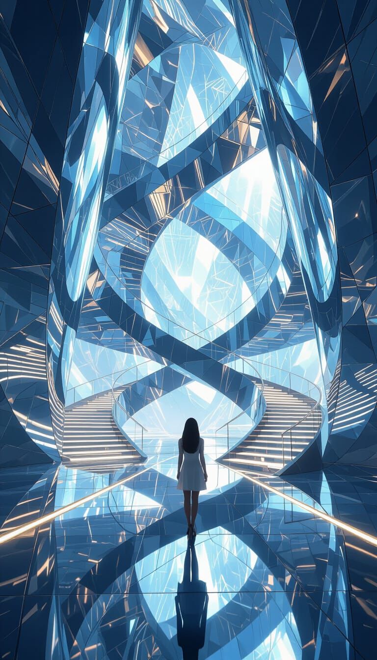 Surreal Architectural Landscape with Infinite Reflections