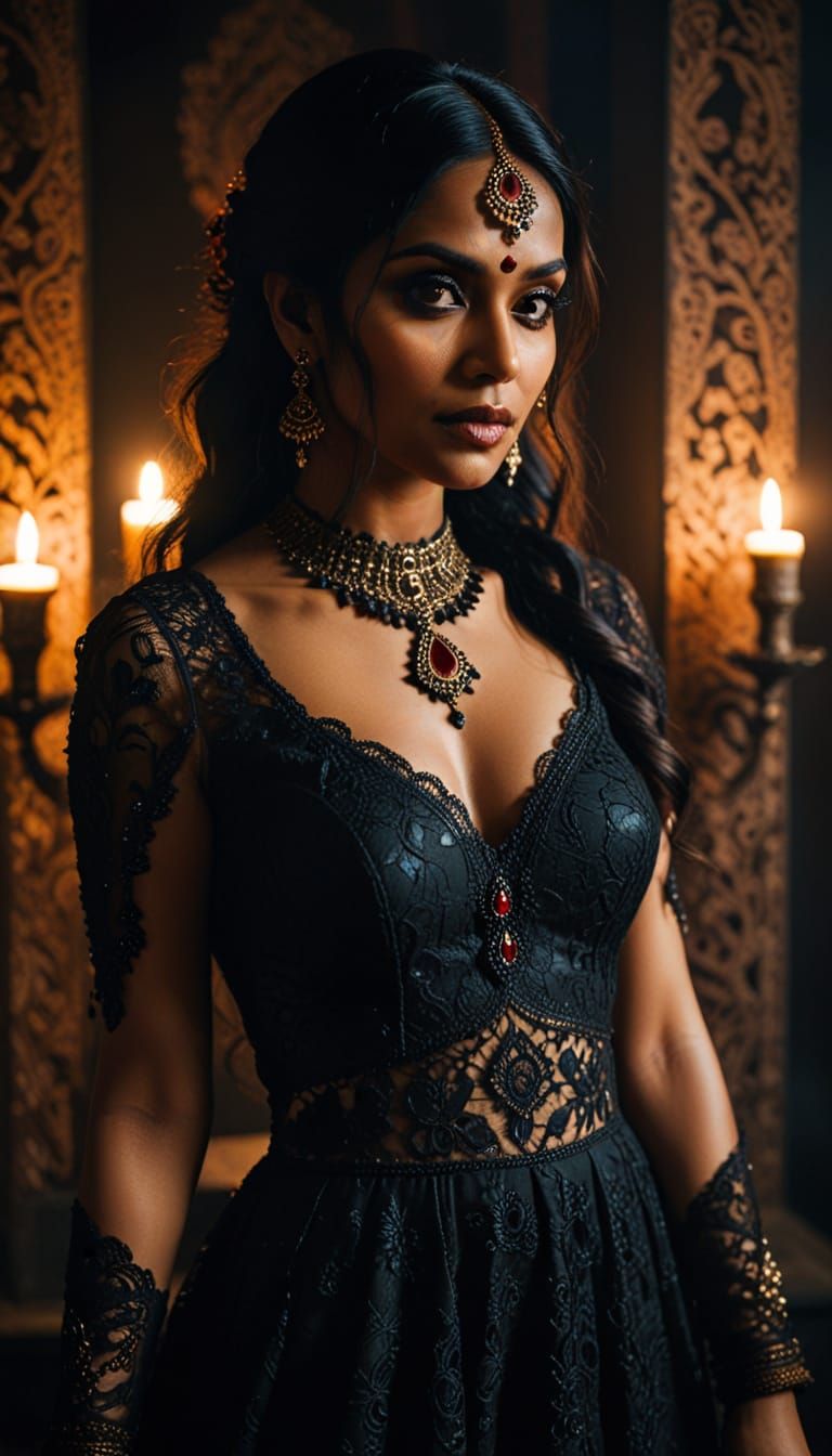 Gothic Indian Bride in Lace with Dramatic Makeup