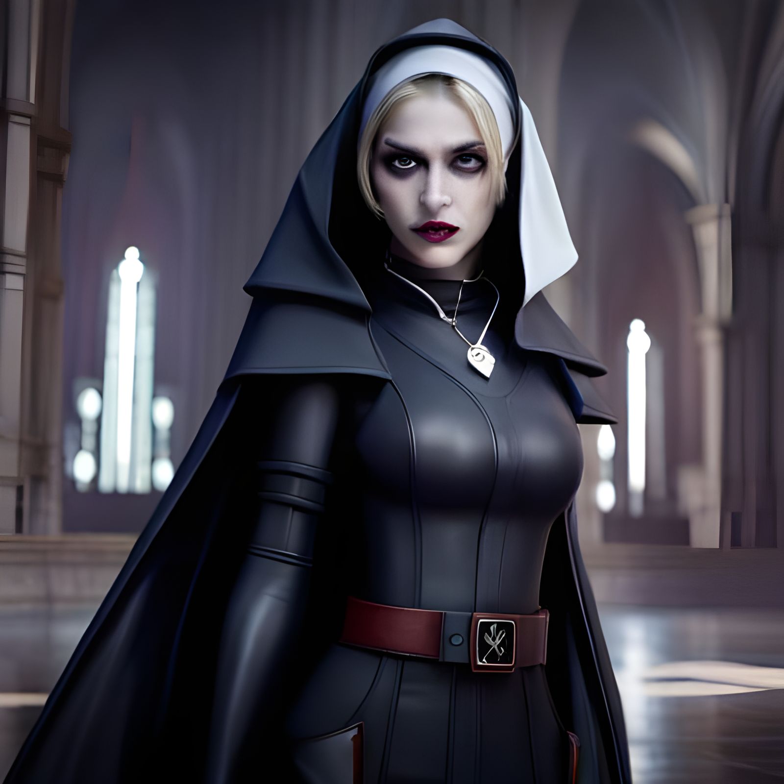 Harley Quinn as a Nun in Ornate Cathedral