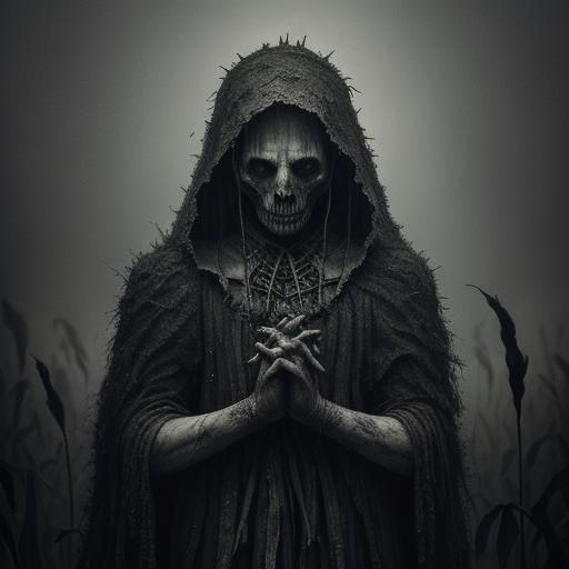 Eerie Children in Cornfield: Dark Surrealism in Charcoal