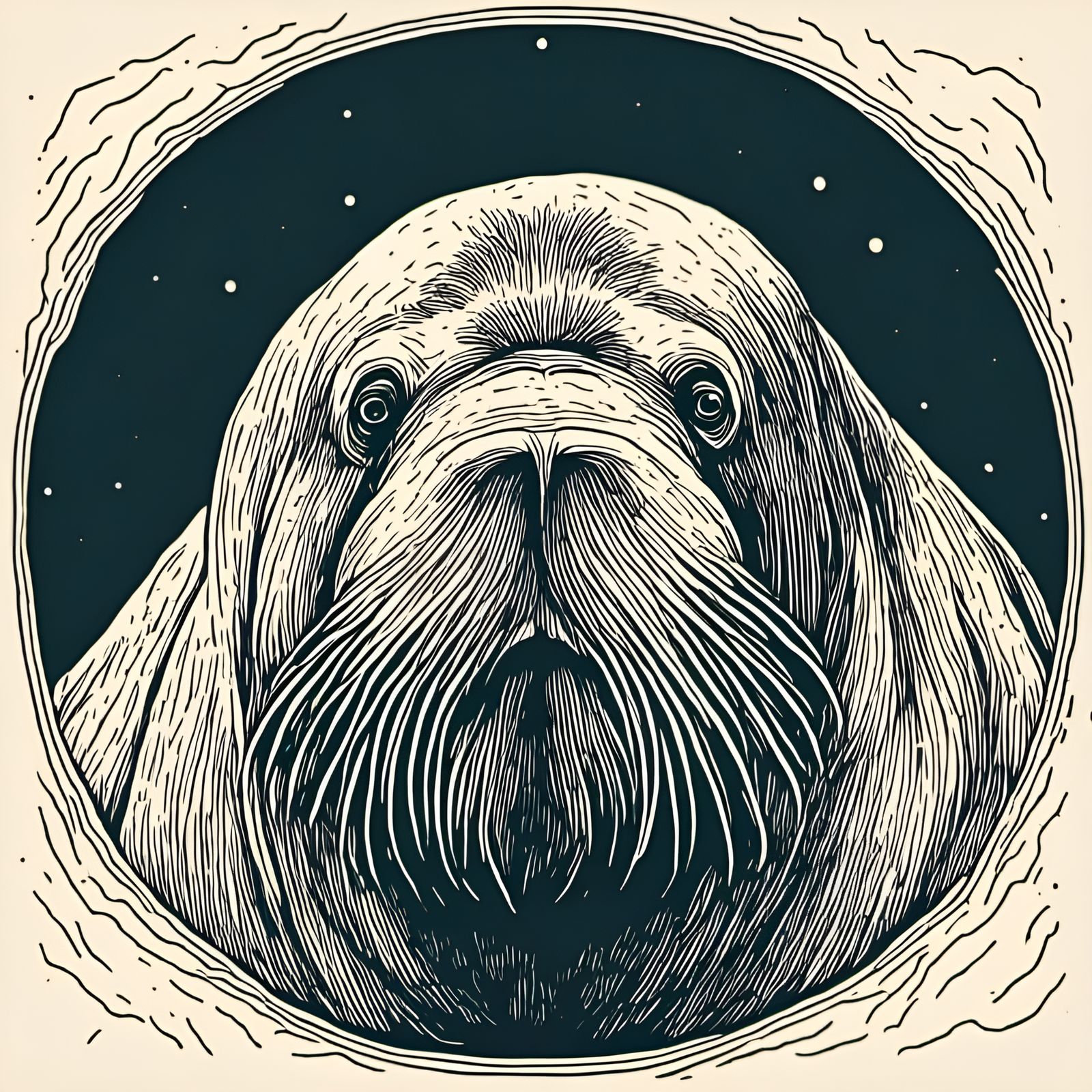 Walrus Portrait with Arch in 2D Style