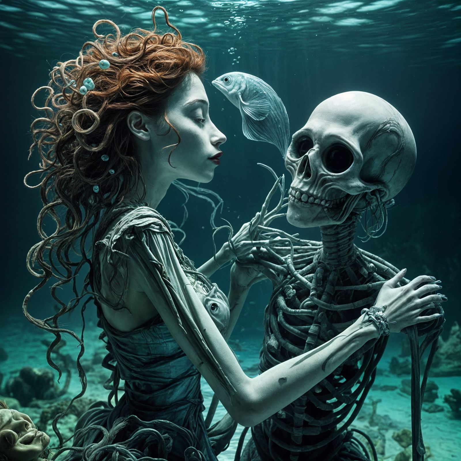 Underwater Tragic Love in Tim Burton Style