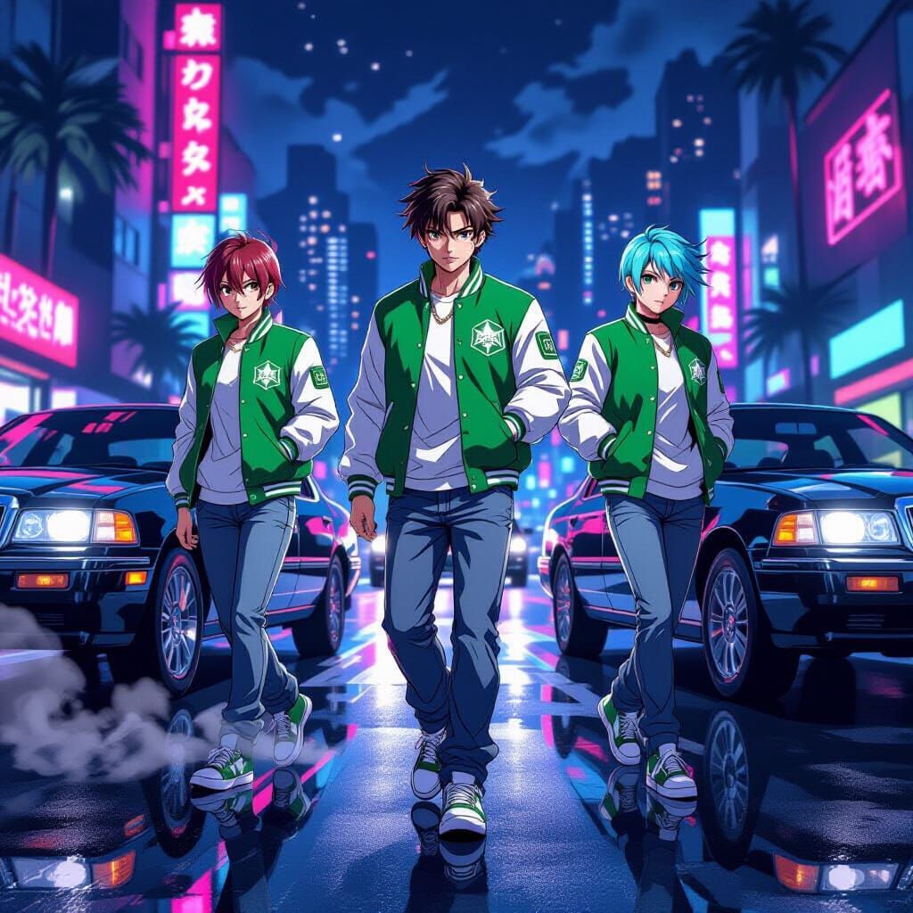 Anime Gang Scene in Los Santos at Night