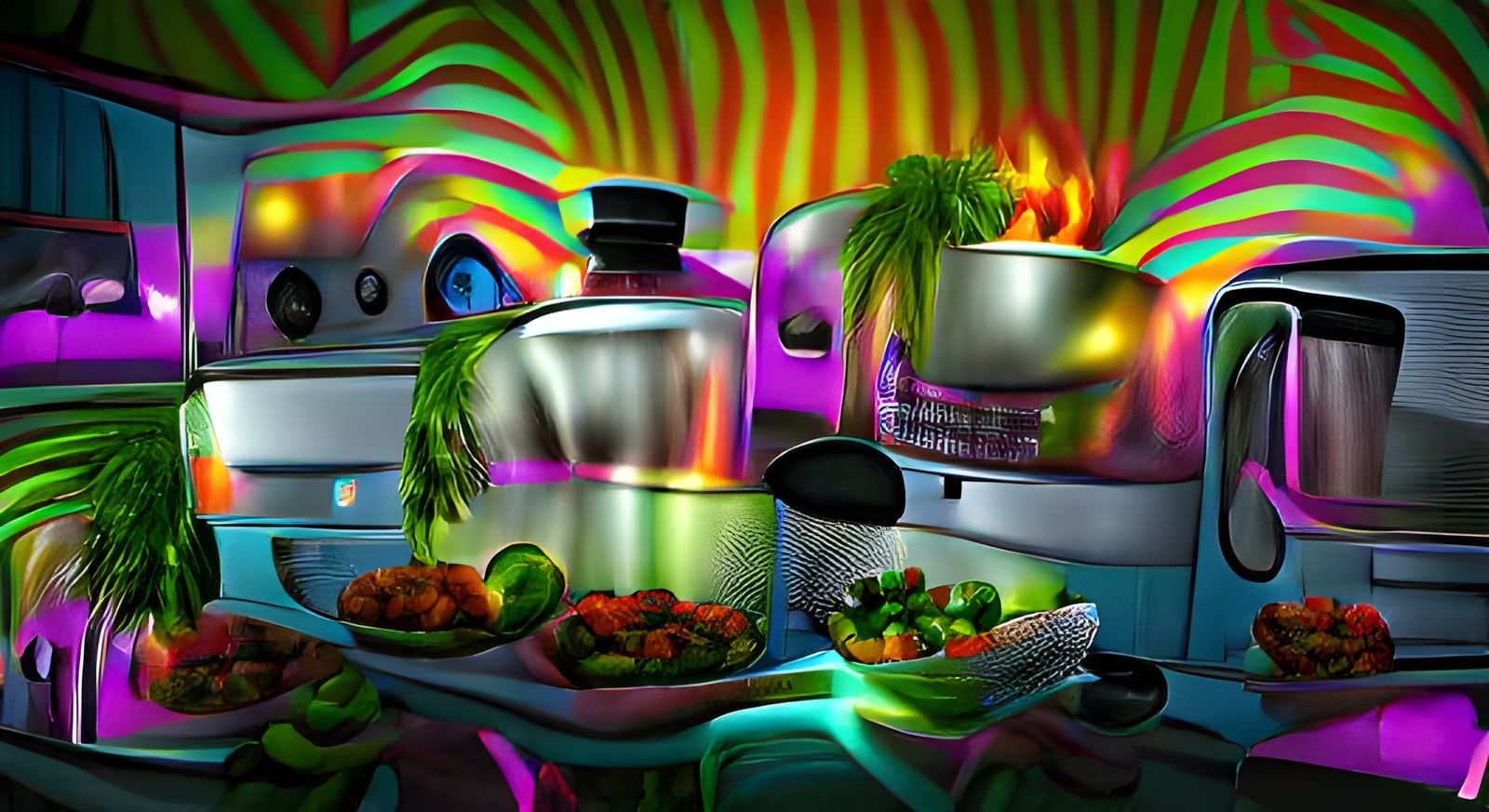 Iridescent Kitchen in Hyperrealistic Pop Art Style
