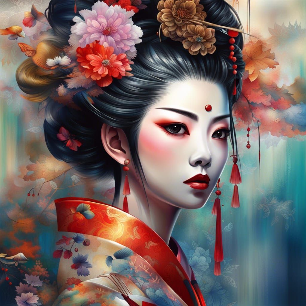 Multi-Ethnic Geisha Portrait in Detailed Digital Art
