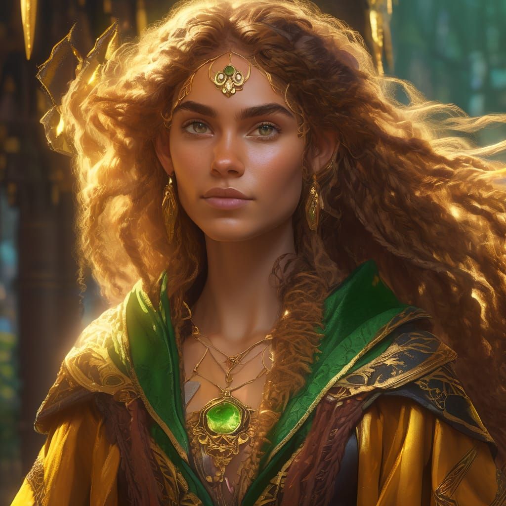 Fantasy Wizard Girl Portrait in Digital Painting Style