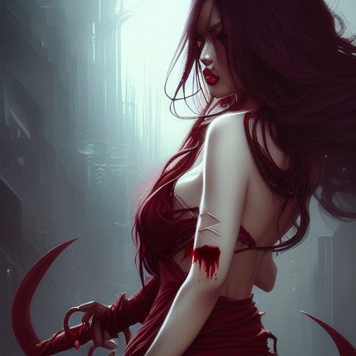 Elegant Demon Princess with Red Eyes: Digital Art