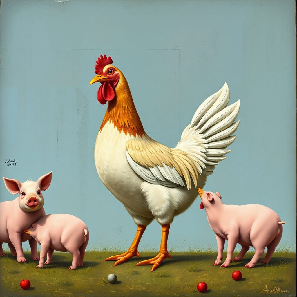 Farm Landscape with Happy Animals in Impressionist Style