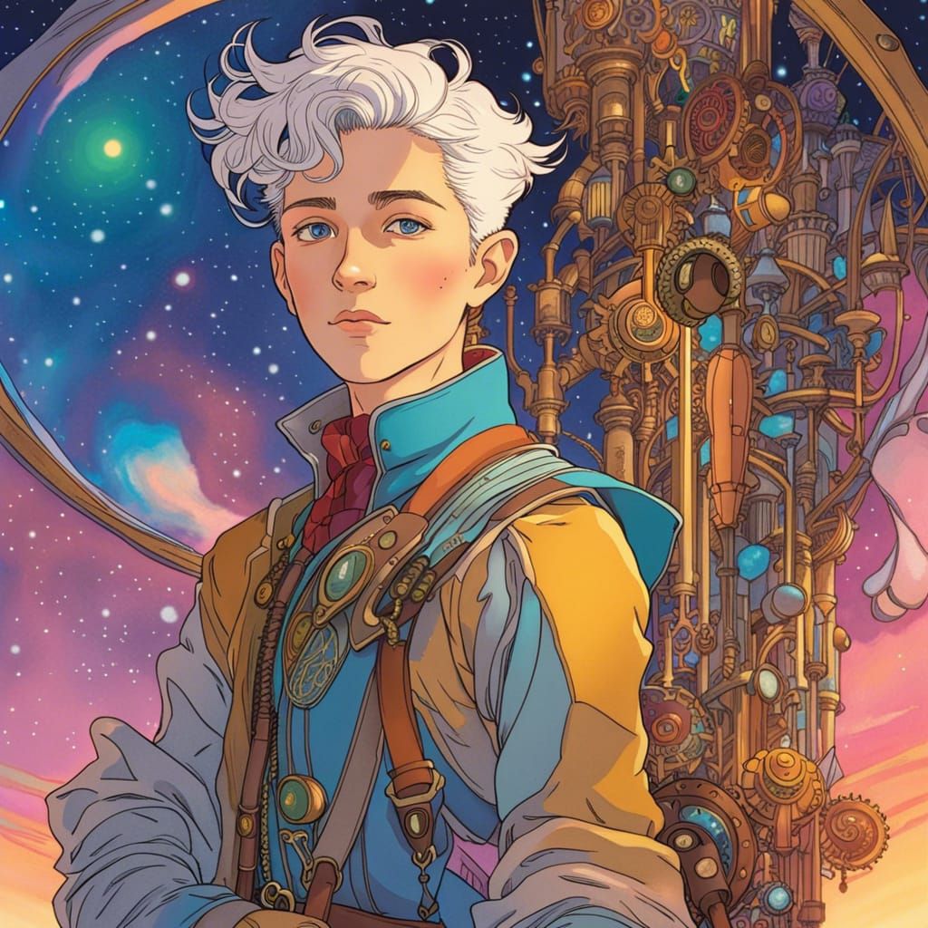 Androgynous Steampunk Figure in Cosmic Style