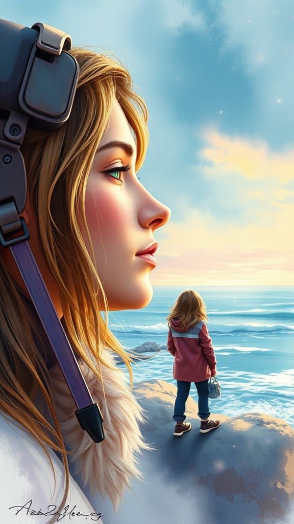 Serene Moment of Longing in Realistic 3D Style