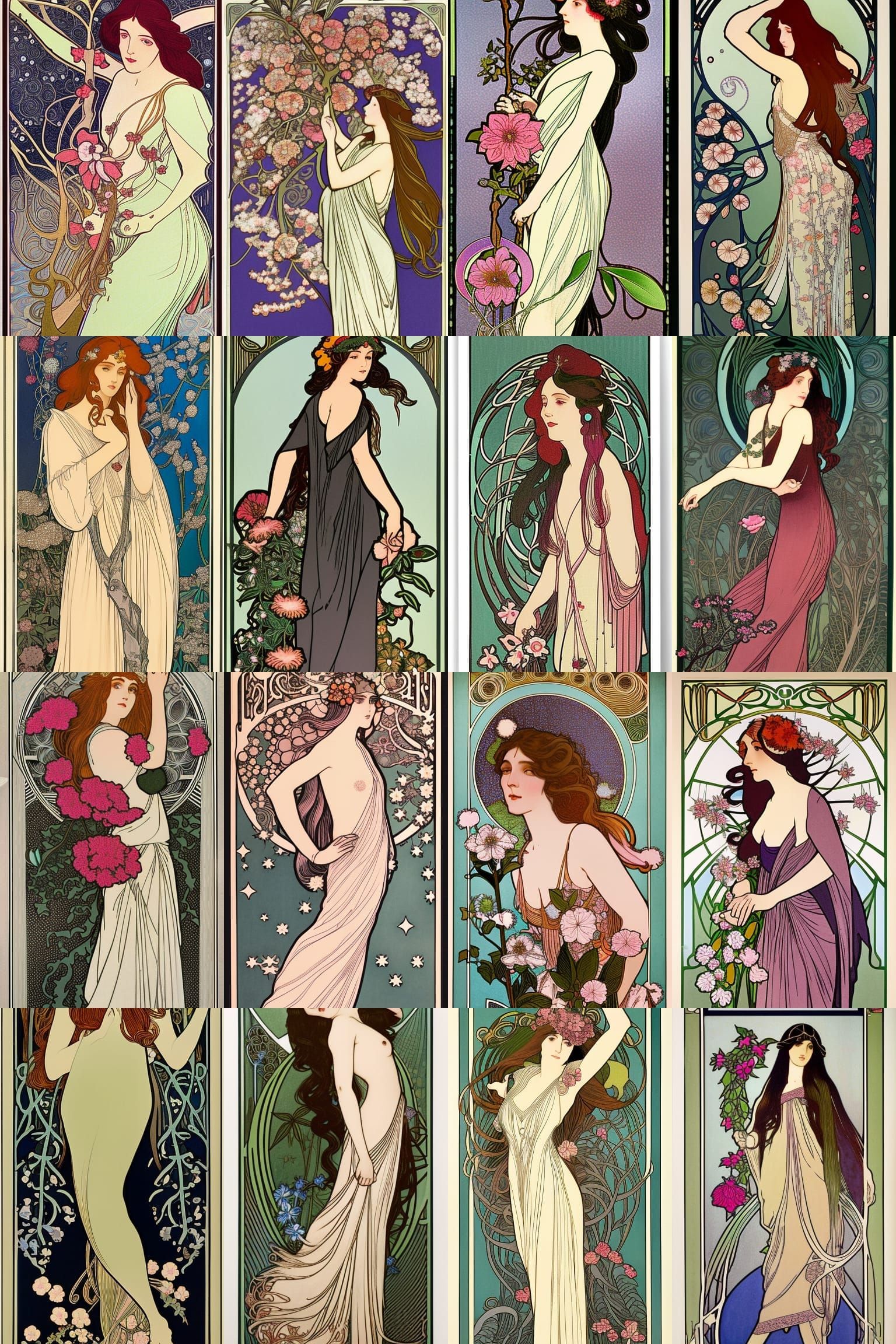 Art Nouveau Woman with Camellias and Stars
