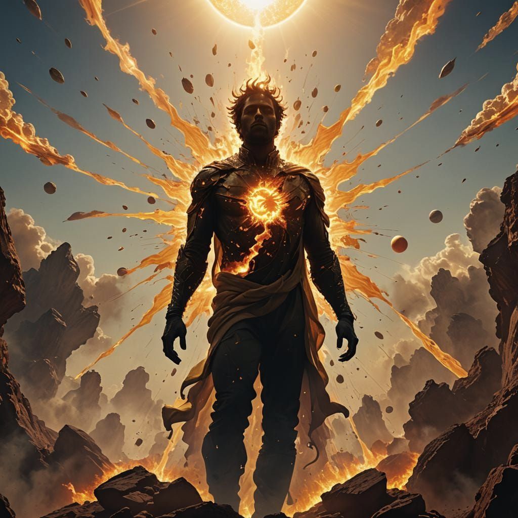 Celestial Birth: Figure Emerging from the Sun