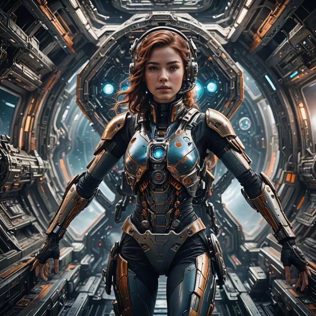 Mechanical Woman in Spaceship: Fantasy Concept Art