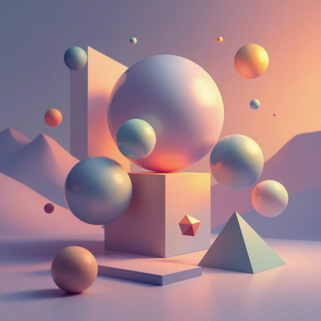 Abstract Geometric Digital Art with 3D Shapes