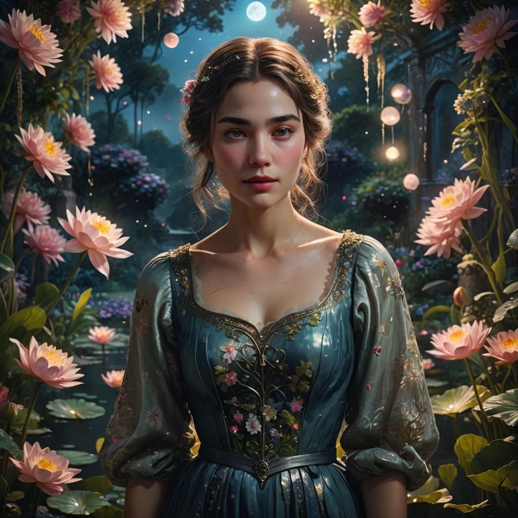 Mystical Garden Woman with Kiss Scars: Impressionistic Matte...