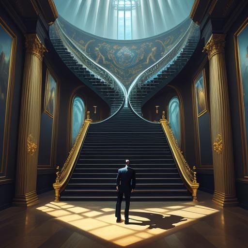 Businessman Ascends Change Staircase: Surreal Concept Art