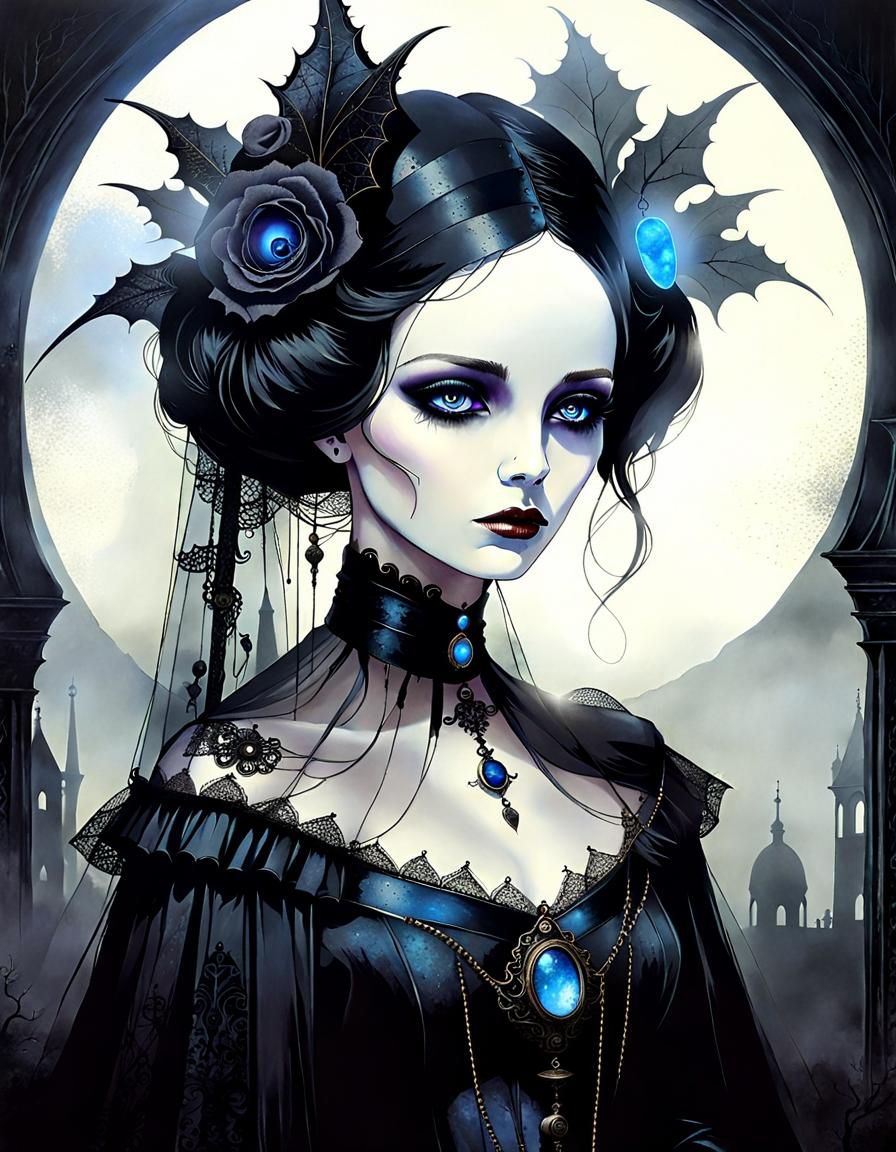 Victorian Gothic Portrait in Dark Surrealism Style