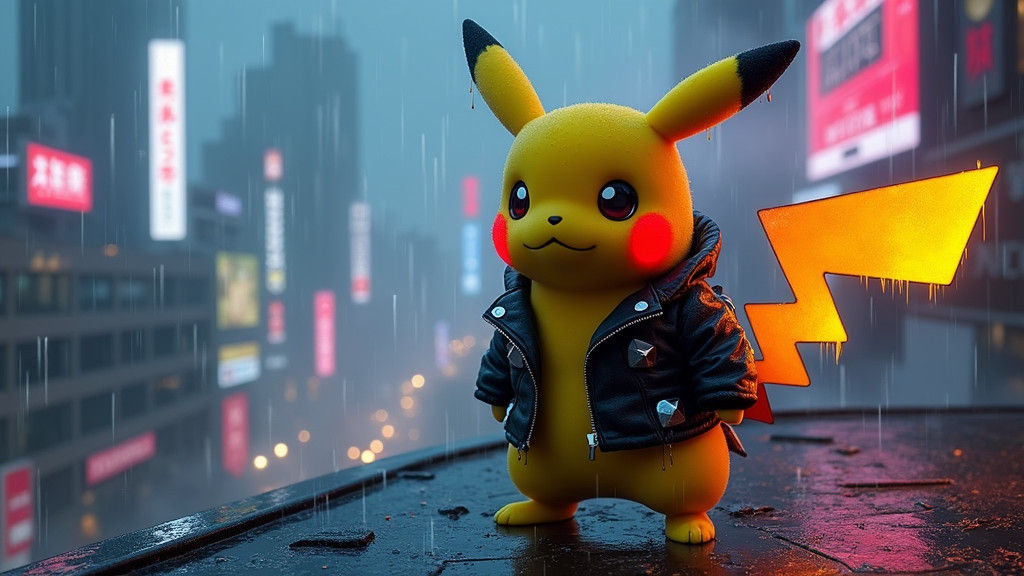 Cyberpunk Pikachu Reigns Over Dystopian Cityscape